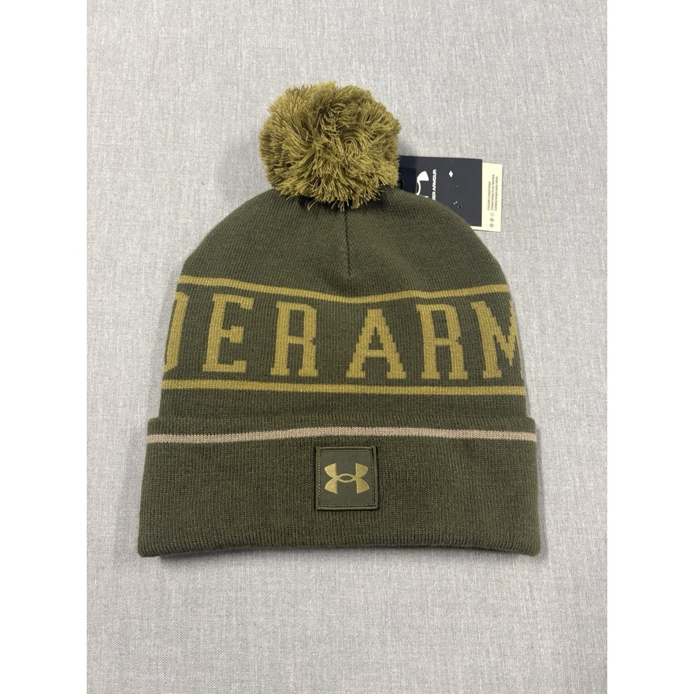 NWT Under Armour Men's UA Halftime Pom Winter Beanie Cuff Knit Green One Size